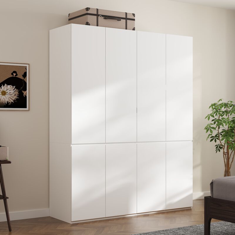 FUFU&GAGA Modern Smooth Touch White Wardrobe with 8 Doors and Hidden Storage Space, Openable Panels and Flip-Up Bottom, (63 in. W x 19.7 in. D x 78.7 in. H), Pure White