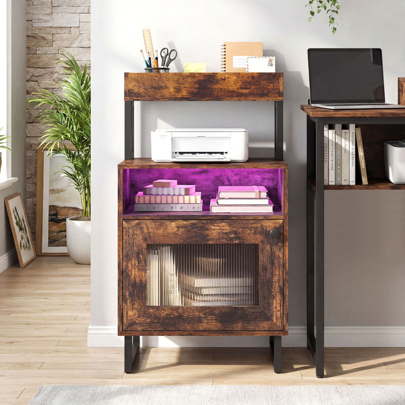 Modern End Table with LED Lights, Open Compartment and Storage Cabinet image number 6