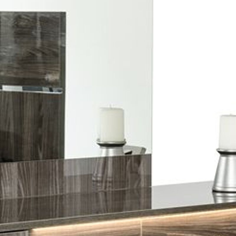 Accent Mirror, Italian Design, 41 Inch Elm Gray Lacquer Wood Frame - Benzara