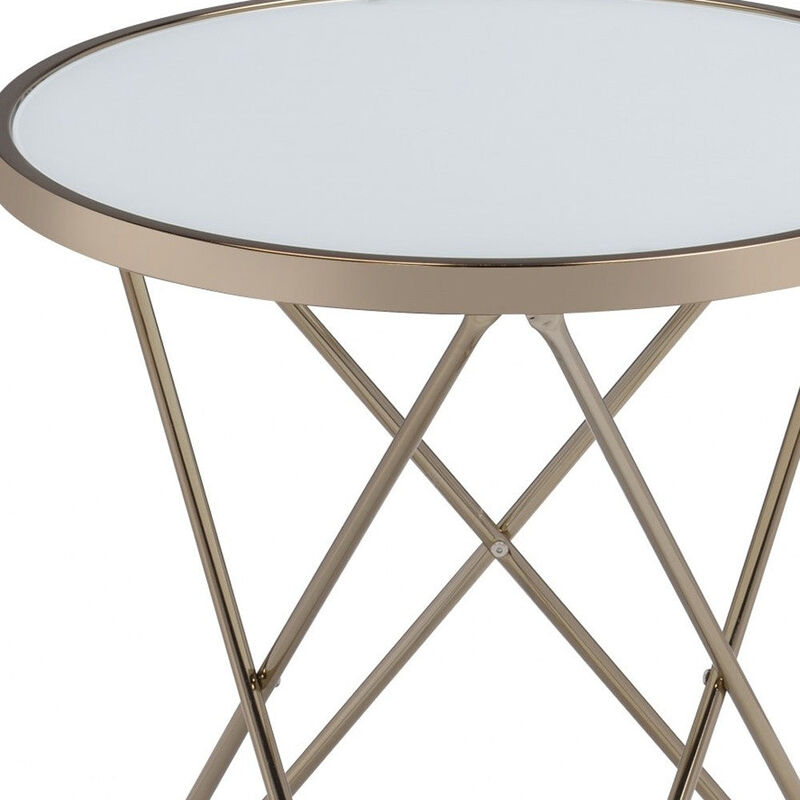Homezia 22" X 22" X 22" Frosted Glass And Champagne End Table