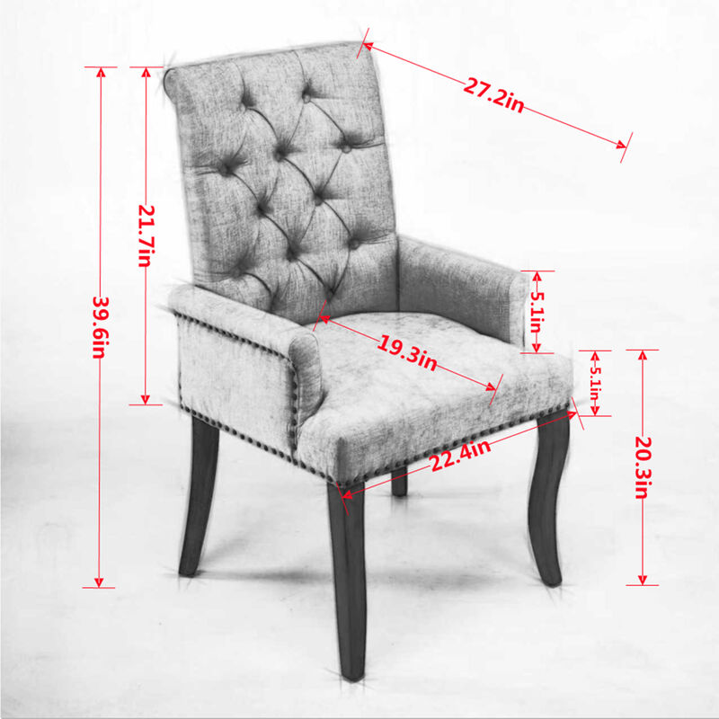 Upholstered Chenille Fabric Accent Dining Chair, Elegant Tufted Club Dining & Kitchen Armchair image number 3