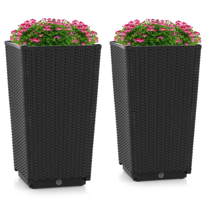 Hivvago Outdoor Wicker Flower Pot Set of 2 with Drainage Hole for Porch Balcony