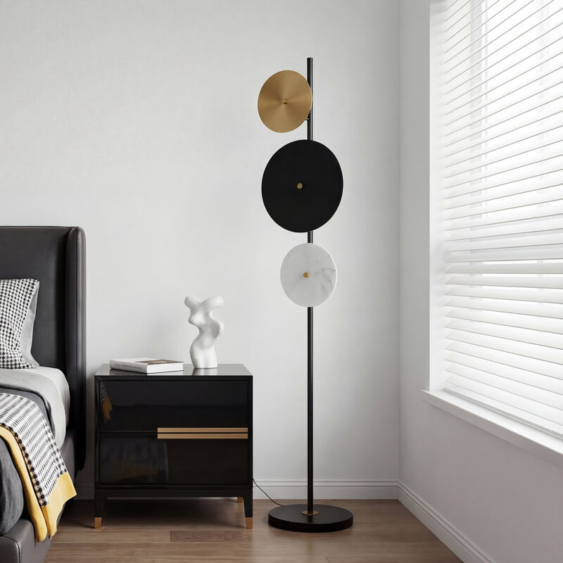 62.72 in. Mid-Century Modern 3-Light Black and Brass Floor Lamp image number 8