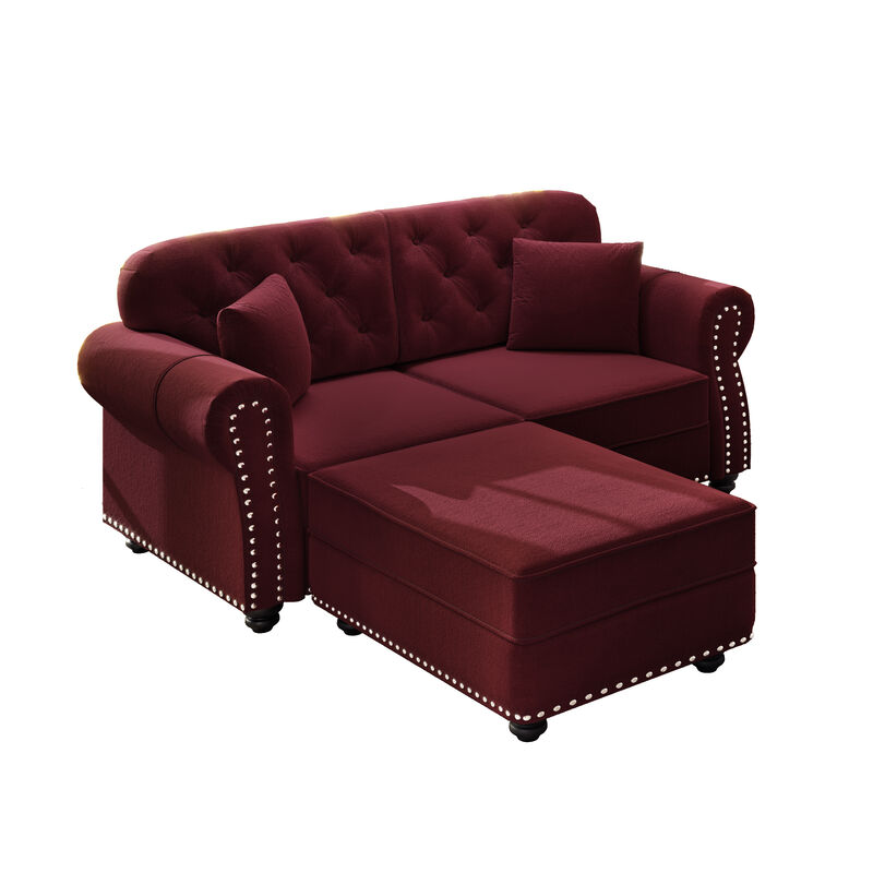 Merax Chesterfield Velvet Loveseat Sofa with Ottoman image number 0