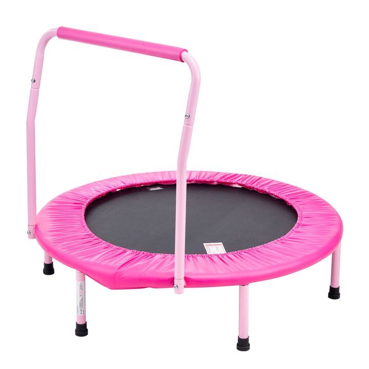 Foldable Kids Trampoline with Safety Handle, Outdoor Rebounder for Boys and Girls-Pink