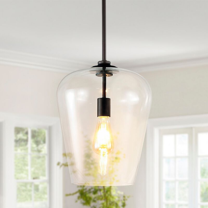 Hayes 1-Light Industrial Farmhouse Iron/Glass LED Pendant
