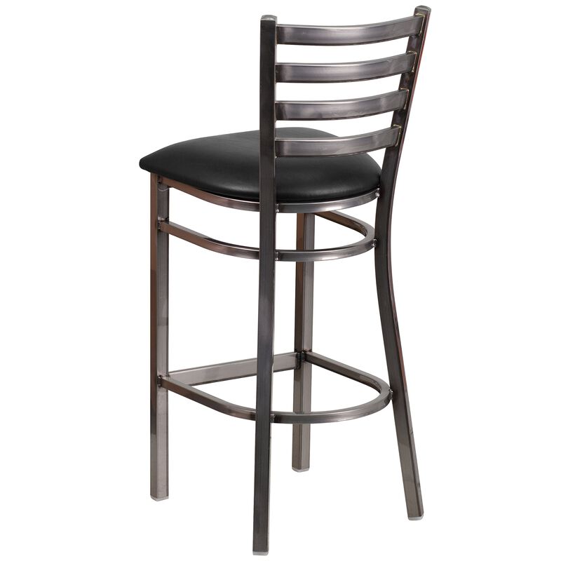 Flash Furniture HERCULES Series Clear Coated Ladder Back Metal Restaurant Barstool - Black Vinyl Seat