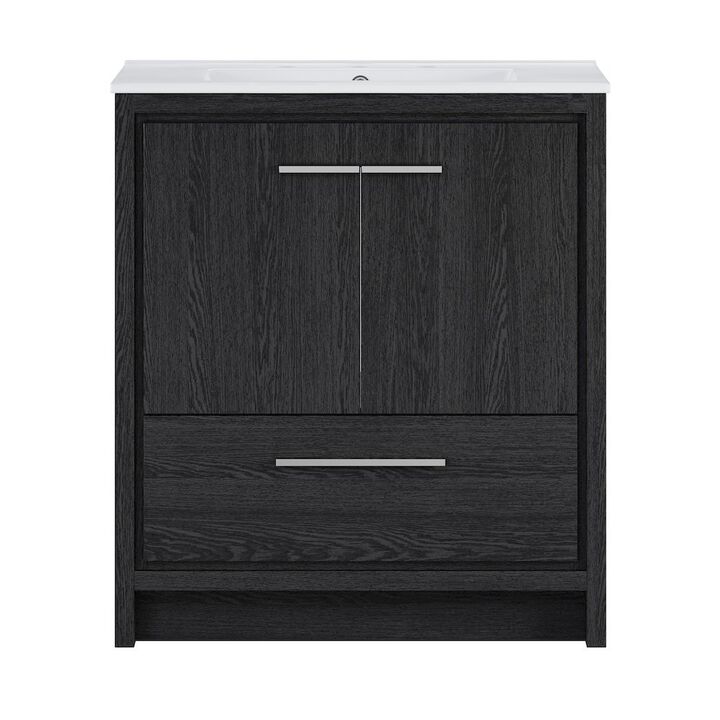 30" Freestanding Bathroom Vanity in Black Oak with 3-Hole Widespread Sink Top