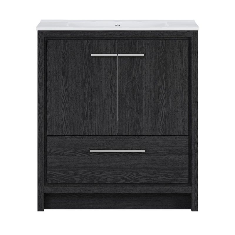 30" Freestanding Bathroom Vanity in Black Oak with 3-Hole Widespread Sink Top image number 0