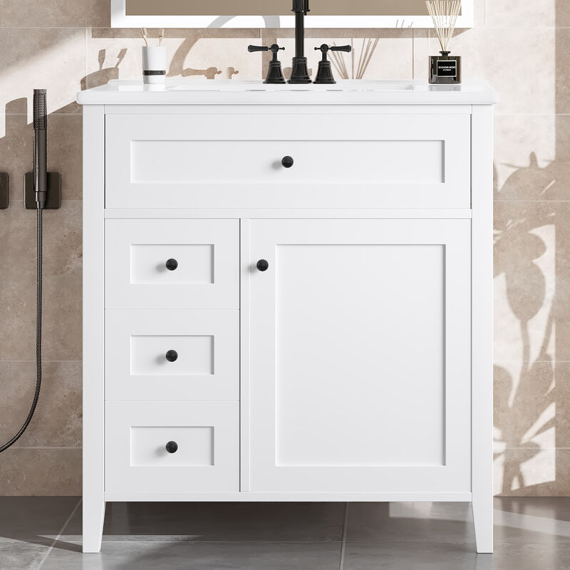 Merax Bathroom Storage Vanity with 3 Left Drawers, Right Cabinet with Adjustable Shelves image number 2
