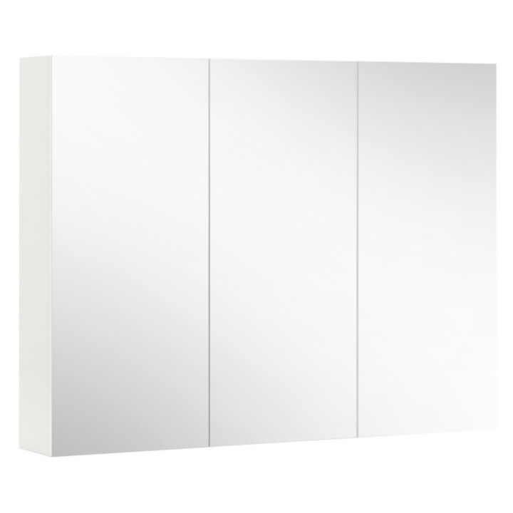 Frameless Bathroom Wall Mounted Mirror Cabinet with 3 Doors and Adjustable Shelves