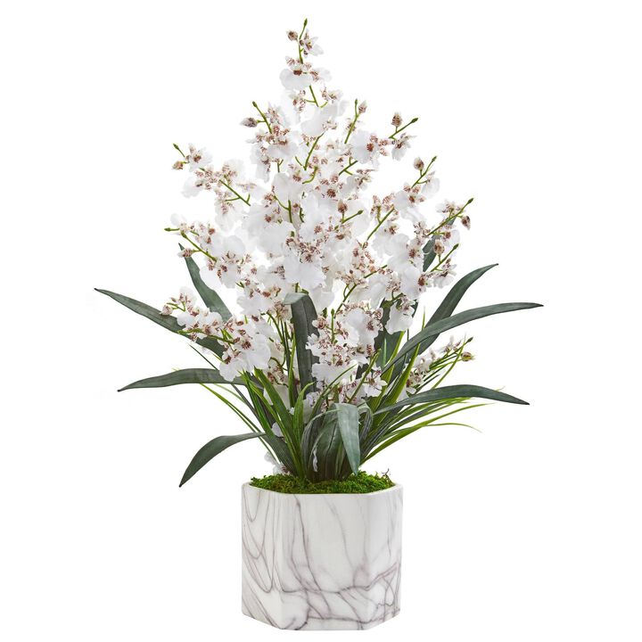 Nearly Natural 22-in Dancing Lady Orchid Artificial Arrangement in Vase