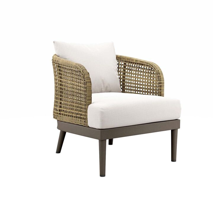Modway Meadow Wicker Rattan and Metal Outdoor Armchair in Natural/White
