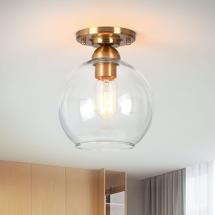 9 "Modern Vintage 1-Light Antique Brass Dimmable Semi Flush Mount Ceiling Light
