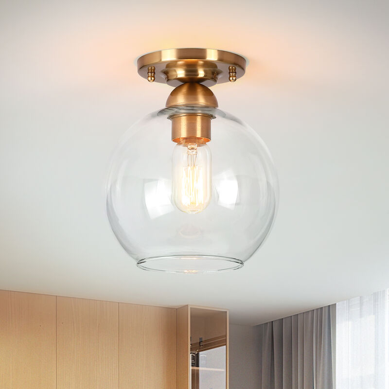 9 "Modern Vintage 1-Light Antique Brass Dimmable Semi Flush Mount Ceiling Light image number 1