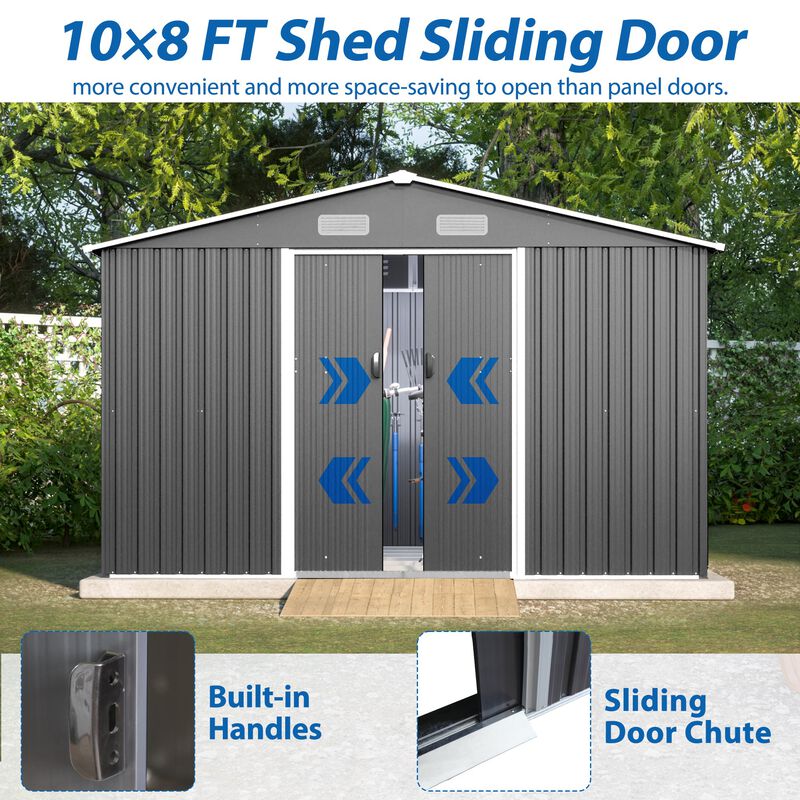 Mondawe 10x8 FT All-Weather Metal Storage Shed with Lockable Sliding Doors
