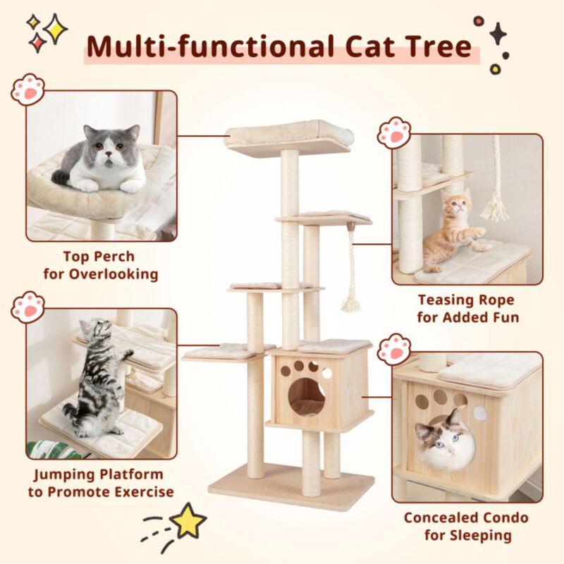 67 Inch Modern Cat Tree Tower with Top Perch and Sisal Rope Scratching Posts