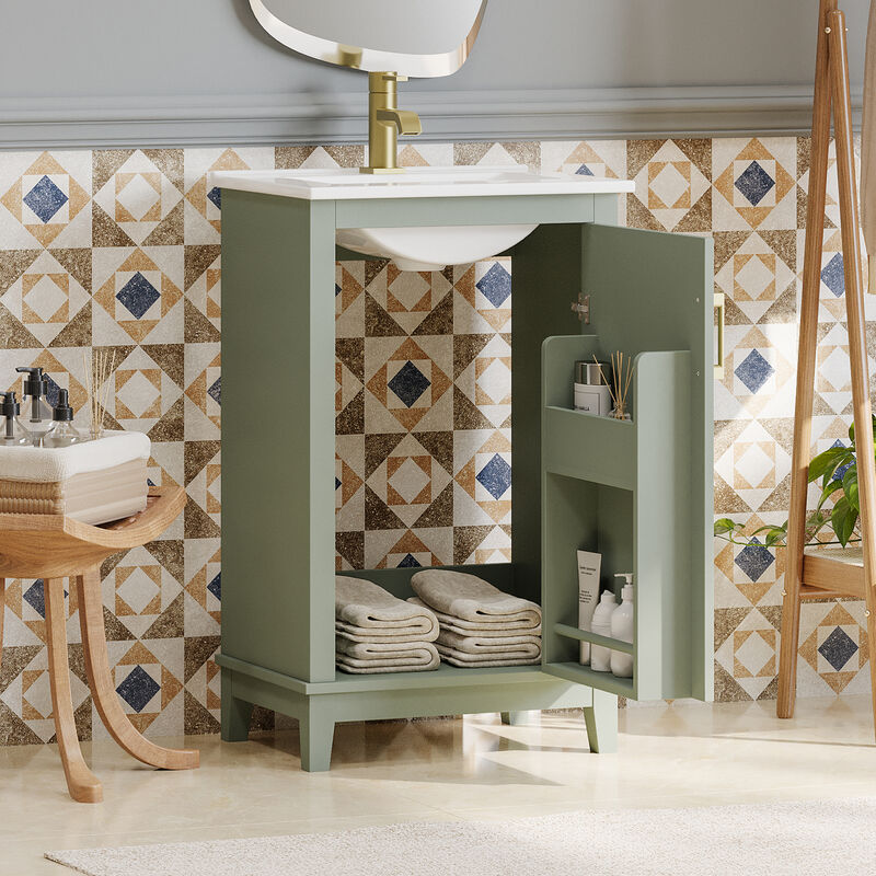 ELEMENT ACE Modern Compact Bathroom Vanity Cabinet with Ceramic Basin and Ample Storage Space image number 3