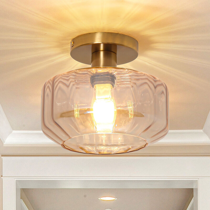 8.7" Modern Amber Glass Semi Flush Mount Ceiling Light