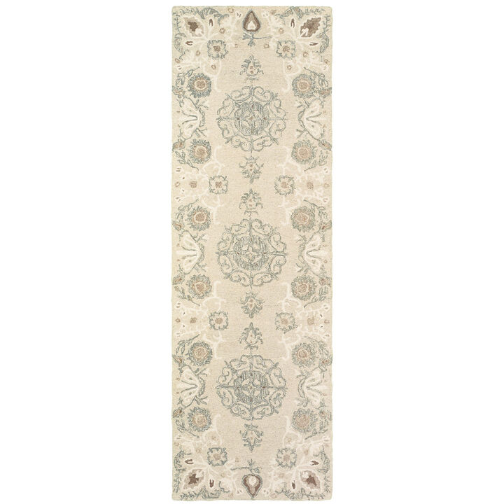 HomeRoots Wool Floral Hand Tufted Runner Rug