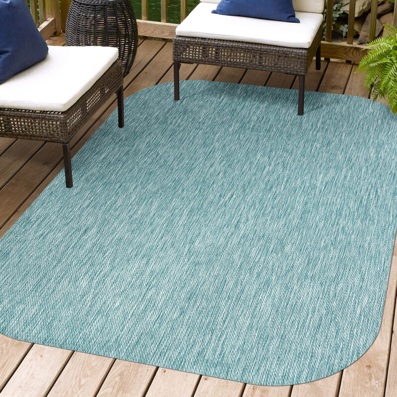 Miles Modern Minimalist Radius Corner Solid Indoor/Outdoor Shaped Area Rug