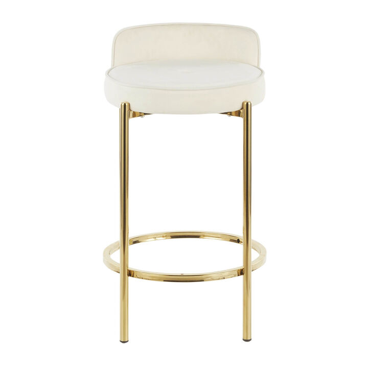 Lumisource Chloe Contemporary Counter Stool in Gold Metal, Velvet - Set of 2