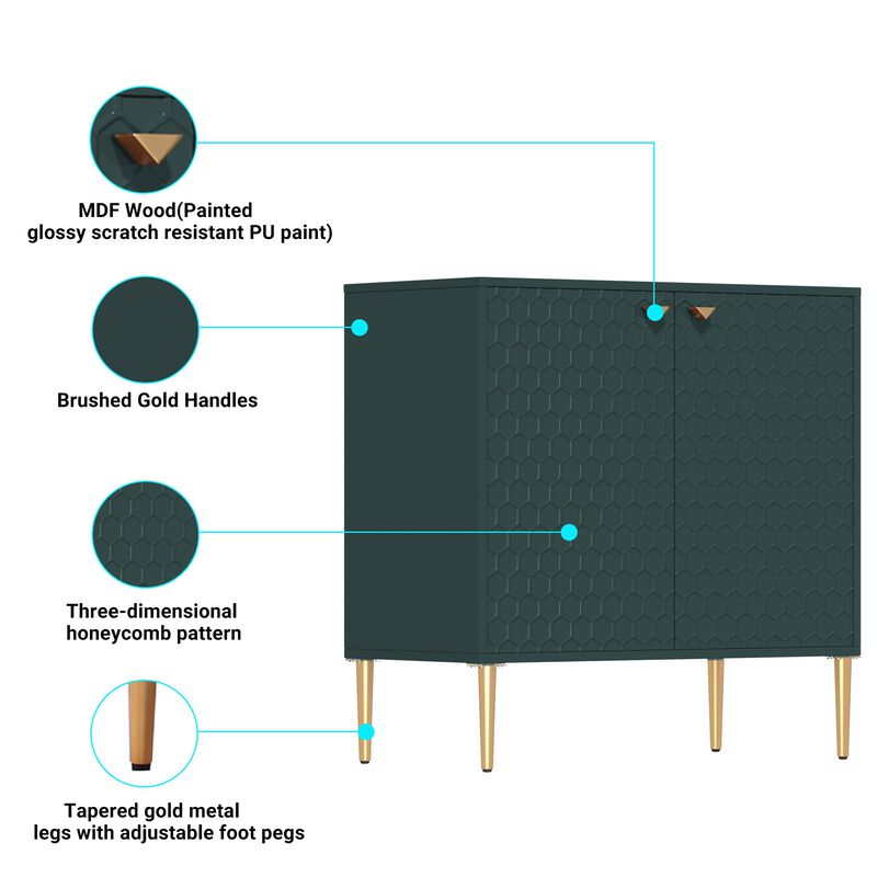 32 in. H Modern Accent Storage Cabinet with 2-Door and Adjustable shelves image number 4