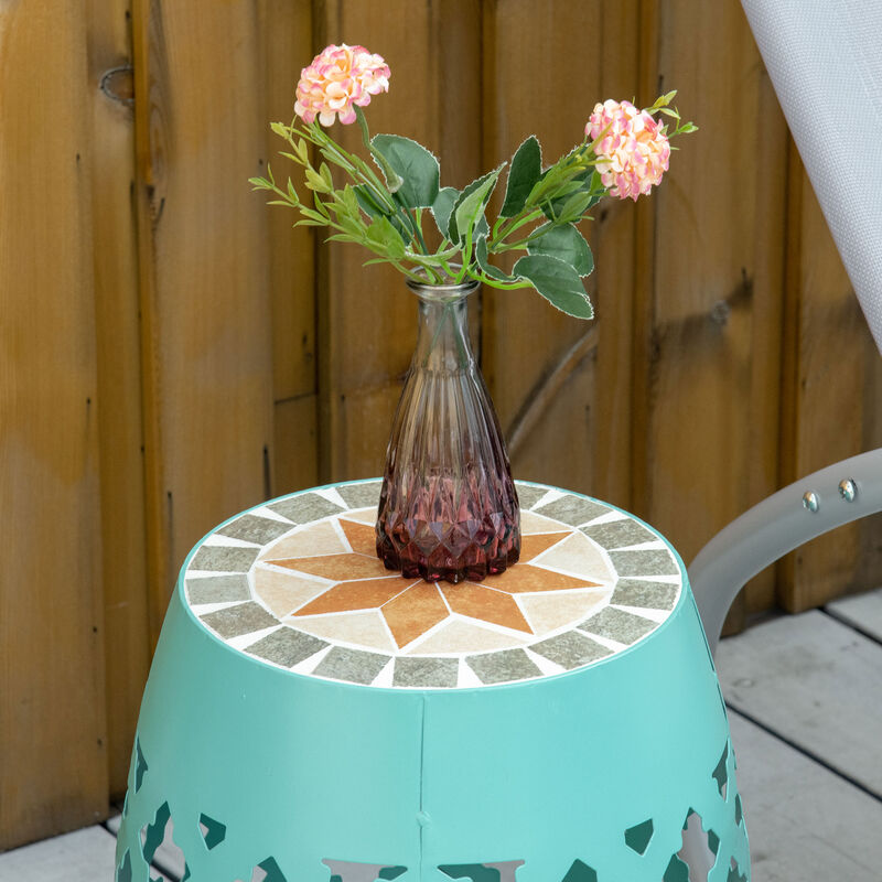 12" Patio Round Stool Outdoor Footstool Mosaic Side Table Plant Stand, Blue
