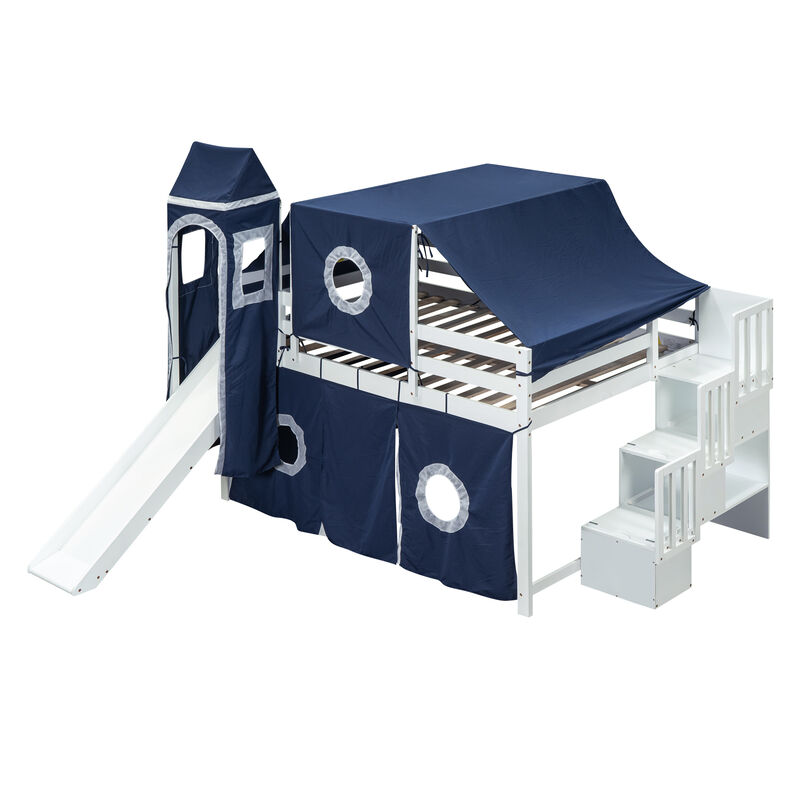 Merax Loft Bed with Tent and Tower