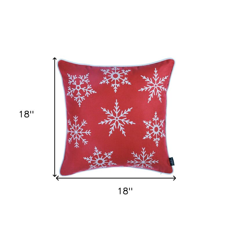 Homezia Set Of Four 18" X 18" Red Zippered Polyester Christmas Snowflakes Throw Pillow