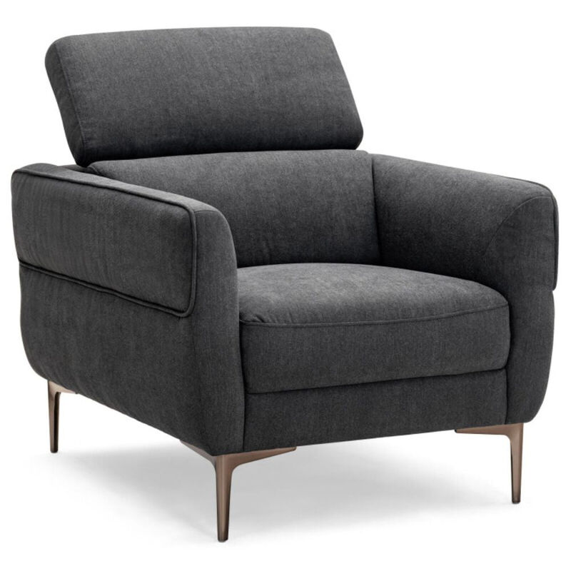Modern Upholstered Single Sofa with Adjustable Headrest-White