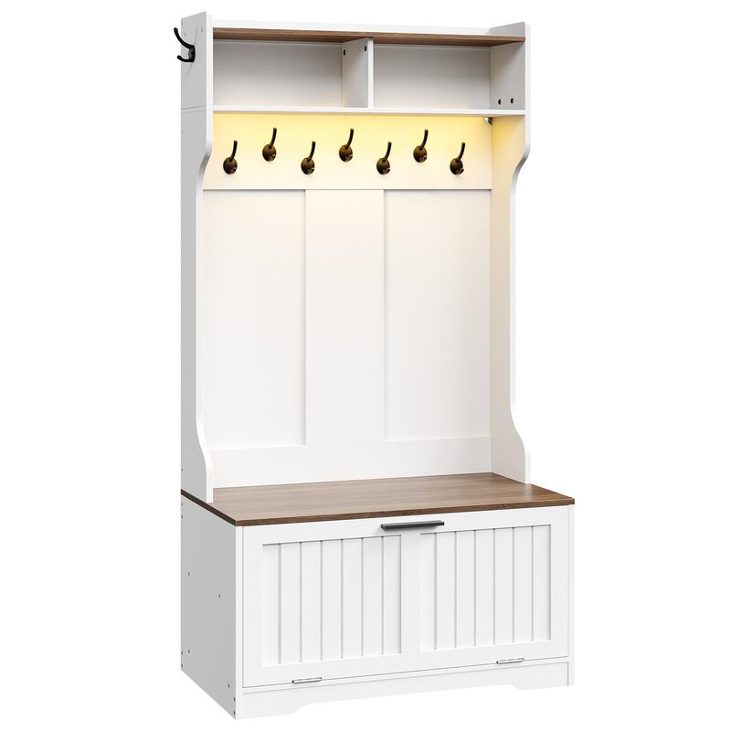 Entryway Hall Tree with Bench and Coat Rack Storage Organizer image number 4