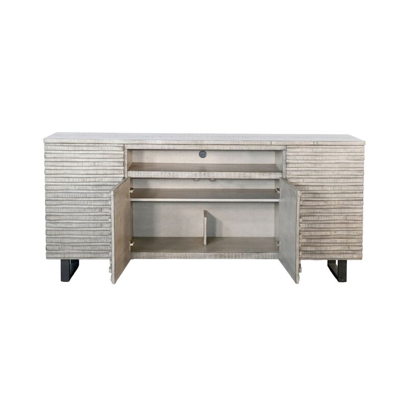 Zeka TV Media Entertainment Console, Fluted Doors, Light Gray 72 Inch