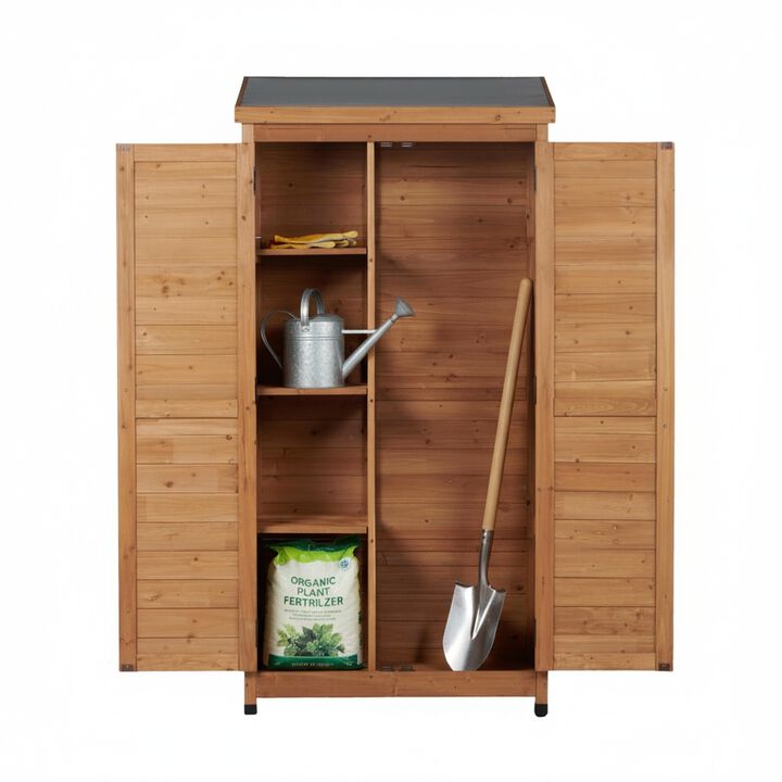 WOW PIONEER Spacious Tall Vertical Outdoor Wooden Storage Shed with Sloped Metal Top for Backyard Garden Patio Lawn Tool and Supply Organization