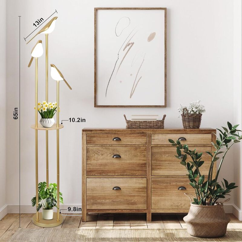 ELEMENT ACE Mid-Century Standing Floor Lamp with Adjustable Built-In LED Lights and Functional Storage Shelf Ideal for Living Room, Bedroom, Study and Home Decor image number 3