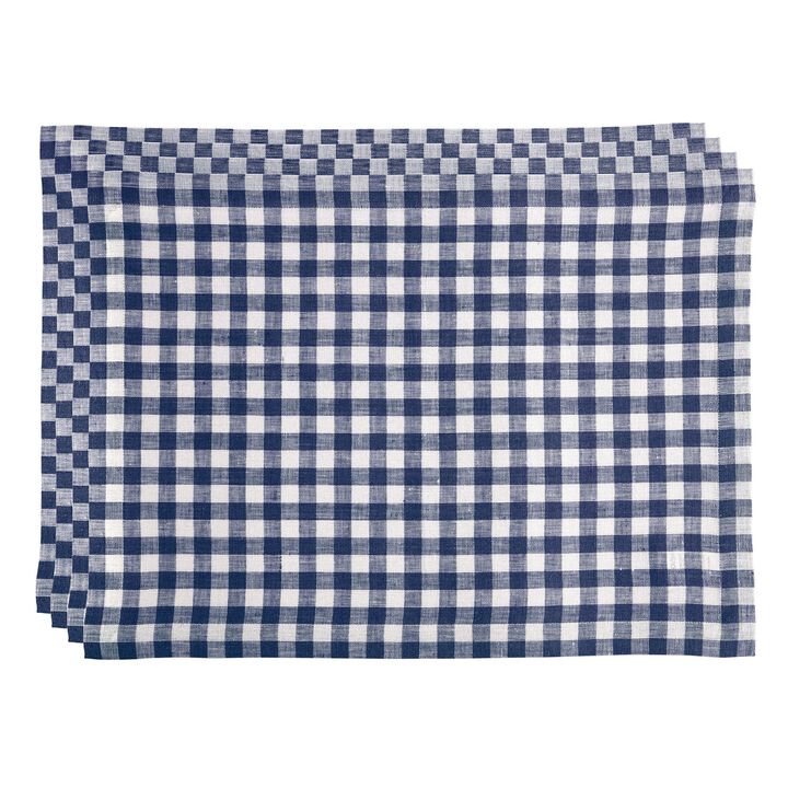 Solino Home 100% Pure Linen Placemats 14 x 19 Inch Set of 4 - Gingham Check