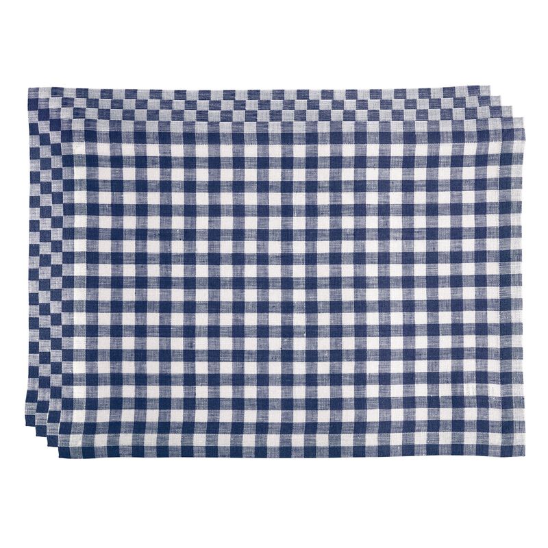 Solino Home 100% Pure Linen Placemats 14 x 19 Inch Set of 4 - Gingham Check