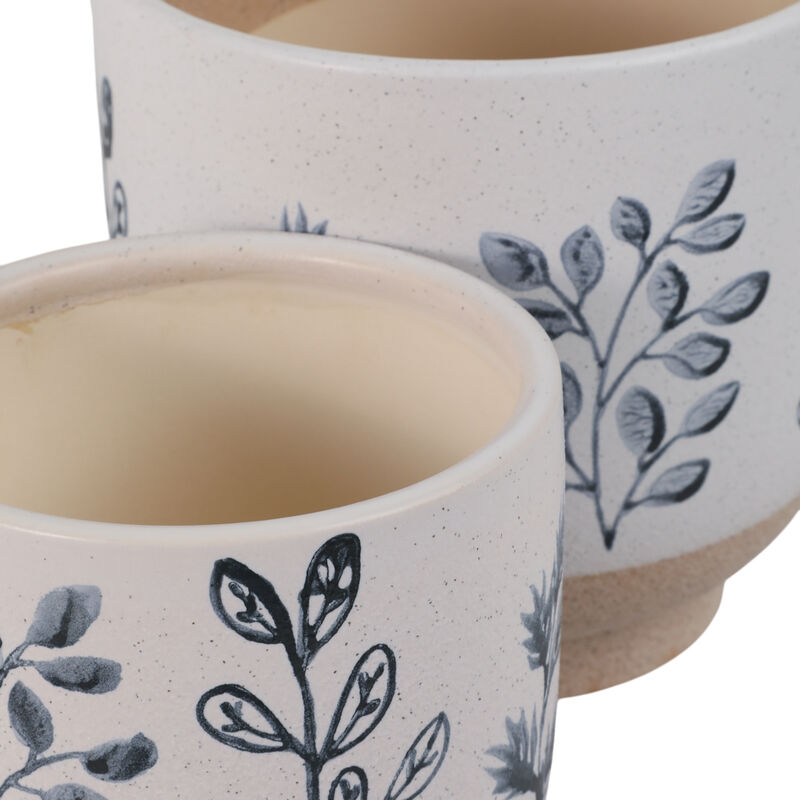 S/2 6/8" Hand Painted Leaves Planters, White/blue image number 4