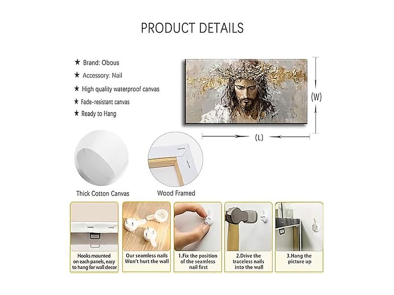 Large Jesus Portrait Canvas Wall Art Abstract Gold Thorns Decor Beige Gray God image number 1