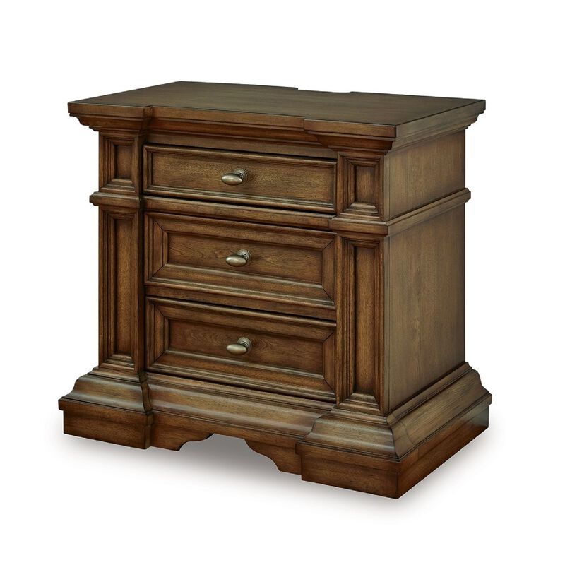 Lesa Nightstand, 3 Drawers with Antique Brass Oval Knobs, Brown 32Inch image number 5
