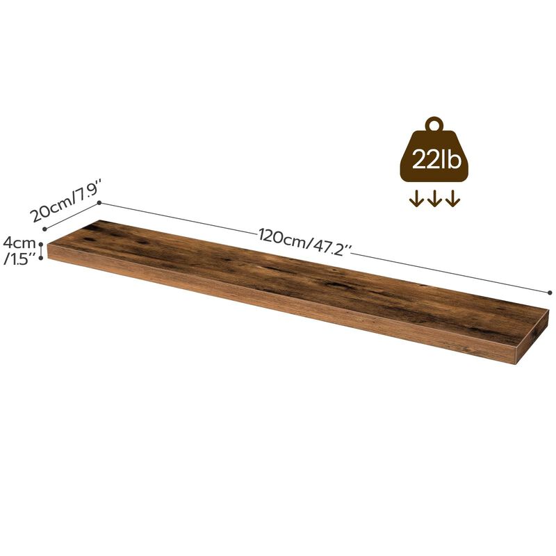 Wall-Mounted Shelf Set of 2, Floating Storage for Bedroom, Kitchen, or Living Room-Brown image number 2