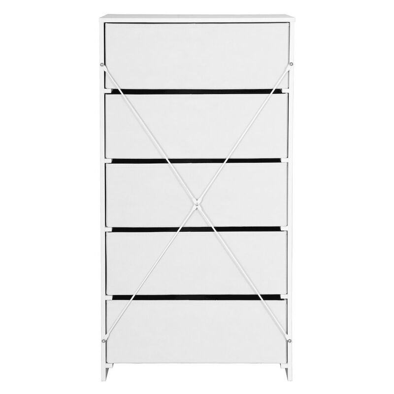 5-Drawer Dresser with Large Fabric Drawers, White