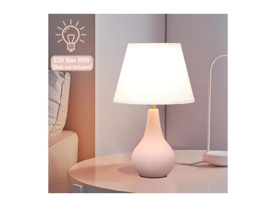 Ceramic Table Lamps Set Of 2 For Bedroom Nightstand Pink