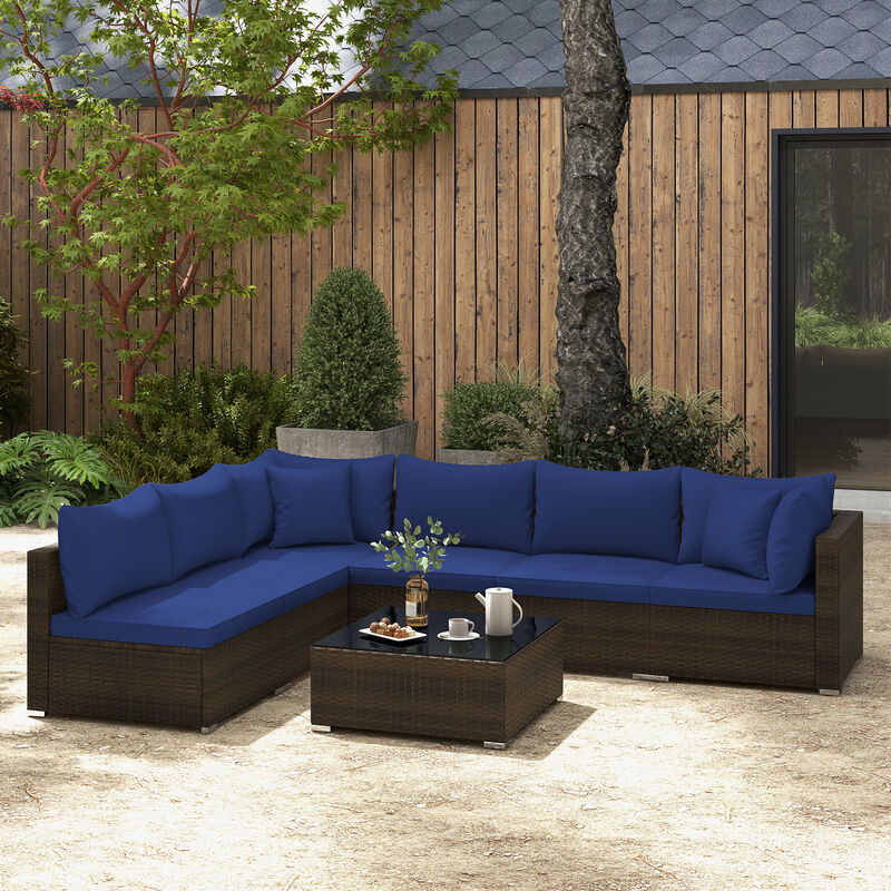 7 Pieces Patio Rattan Furniture Set with Sectional Sofa Cushions