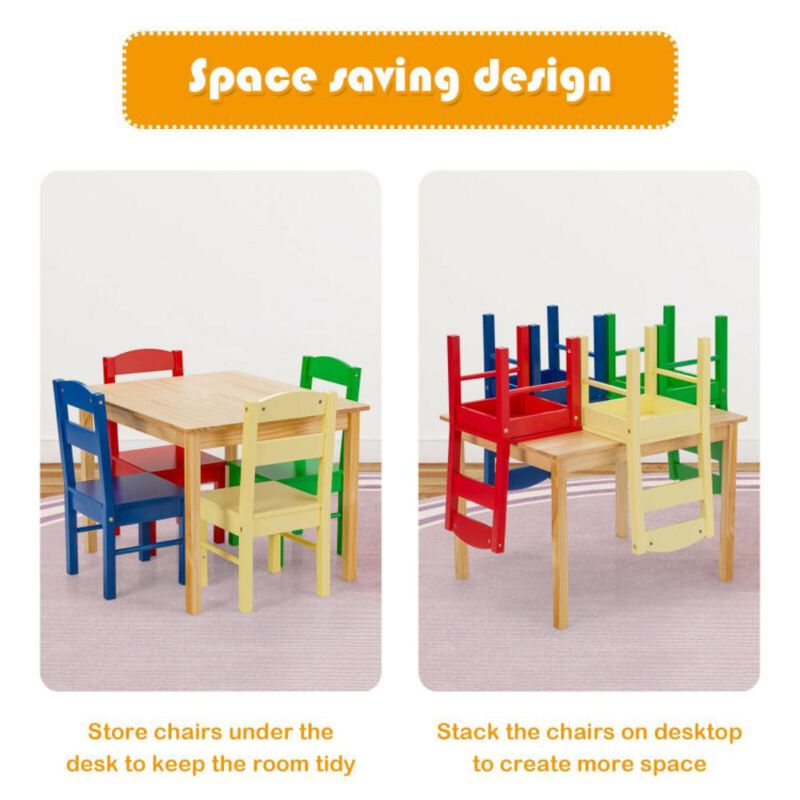 Hivvago 5 pcs Kids Pine Wood Table Chair Set