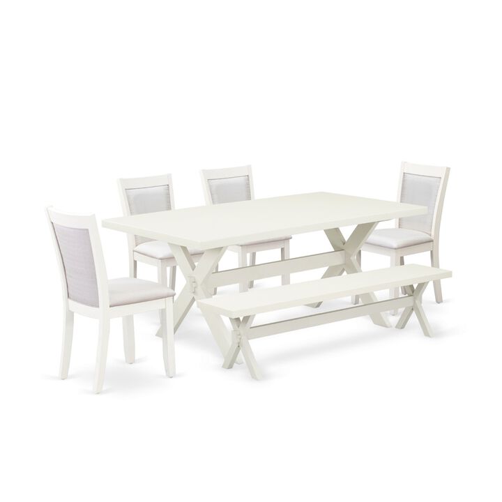 East West Furniture X027MZ001-6 6Pc Dinette Set - Rectangular Table , 4 Parson Chairs and a Bench - Multi-Color Color