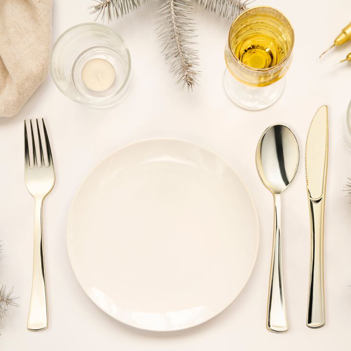 Shiny Metallic Silver Plastic Cutlery Combo Set (120 Sets)