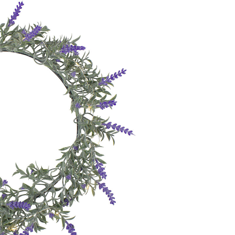 Pre-Lit Battery Operated Lavender Spring Wreath- 16" - White LED Lights