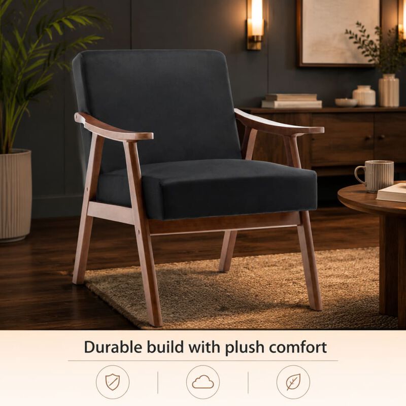GOODSILO Mid-Century Modern Accent Chair, Wingback Lounge Chair with Thick Backrest for Living Room, Bedroom and Reading Spaces image number 4