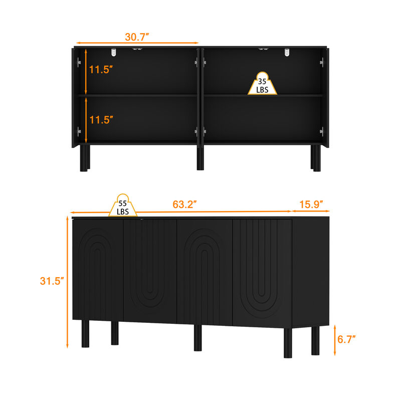 FUFU&GAGA Modern Minimalist Black Sideboard | Handle-Free Push-to-Open | Storage Cabinet for Living & Dining Room (63.2" W x 15.9" D x 31.5" H),Black